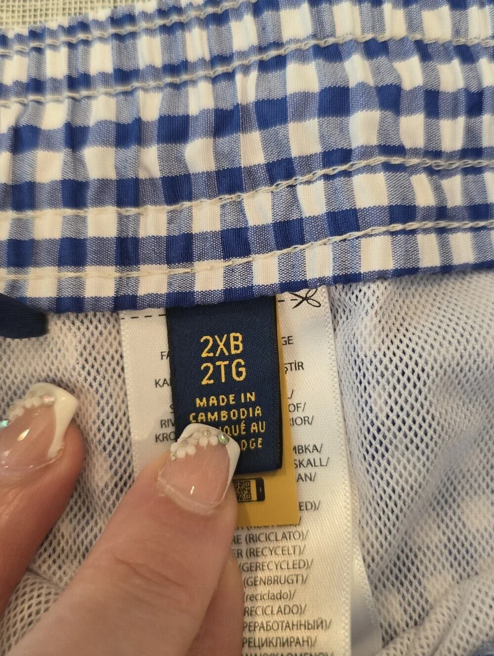 Polo Ralph Lauren Mens Gingham Swim Trunks Blue White 2xB